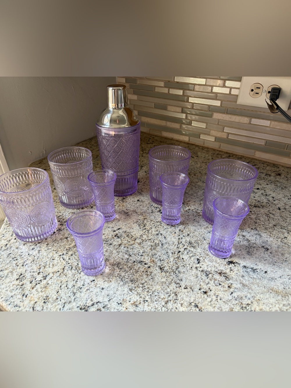 NEW Claro 9 Piece Crystal Bar Set by Godinger highball shot Glasses & Shaker